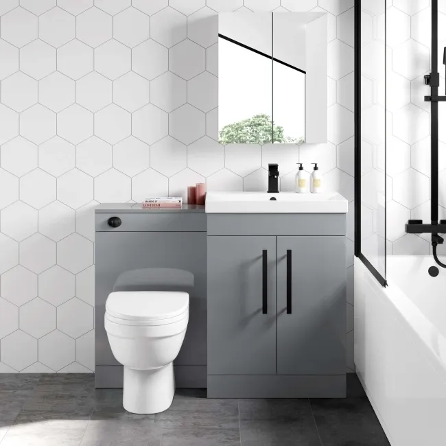 Avon Stone Grey Combination Vanity Basin and Seattle Toilet 1100mm - Black Accents