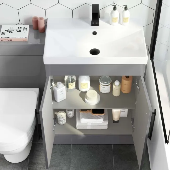 Avon Stone Grey Combination Vanity Basin and Seattle Toilet 1100mm - Black Accents
