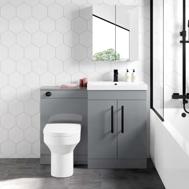 Avon Stone Grey Combination Vanity Basin and Denver Toilet 1100mm - Black Accents