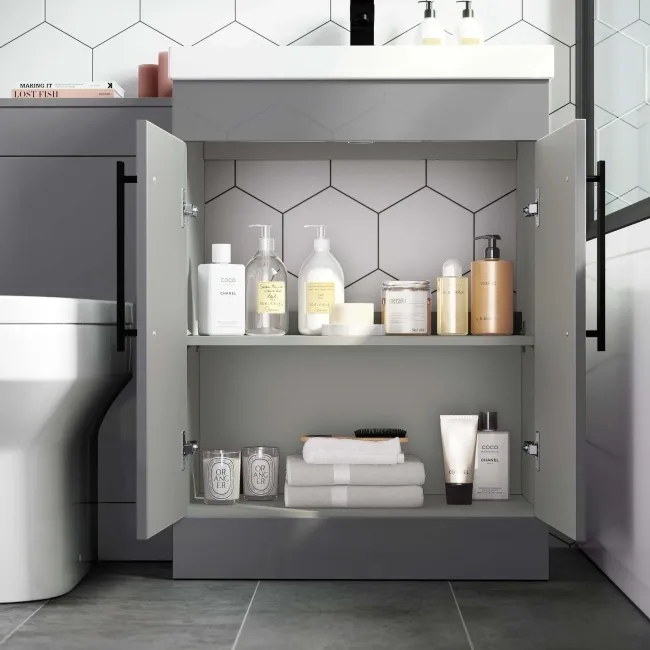 Avon Stone Grey Combination Vanity Basin and Denver Toilet 1100mm - Black Accents