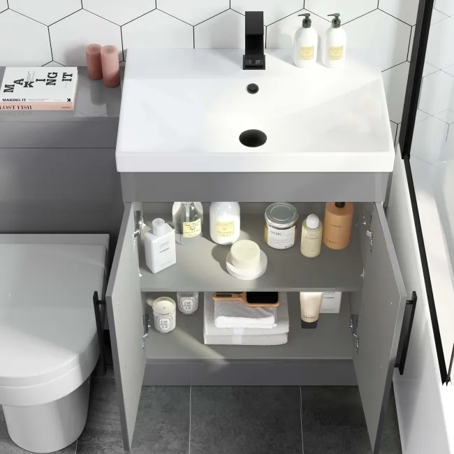 Avon Stone Grey Combination Vanity Basin and Denver Toilet 1100mm - Black Accents