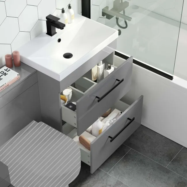 Avon Stone Grey Basin Drawer Vanity and Back To Wall Toilet Unit 1100mm - Black Accents