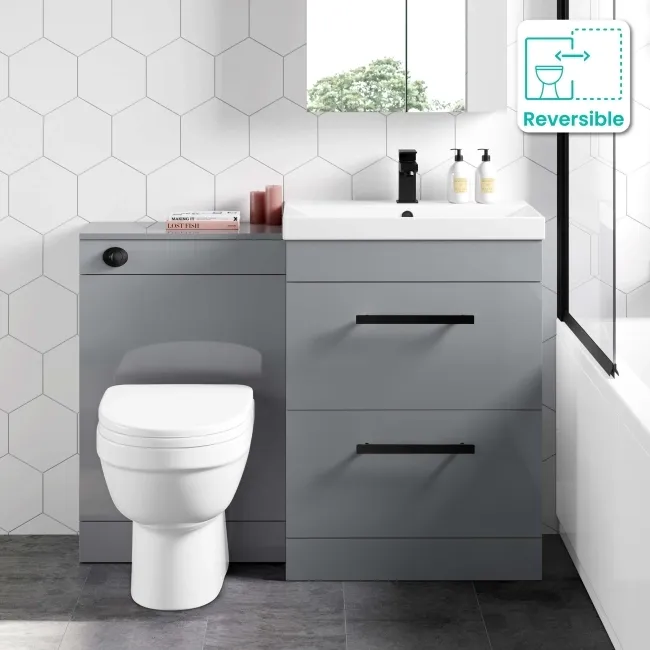 Avon Stone Grey Combination Basin Drawer and Seattle Toilet 1100mm - Black Accents