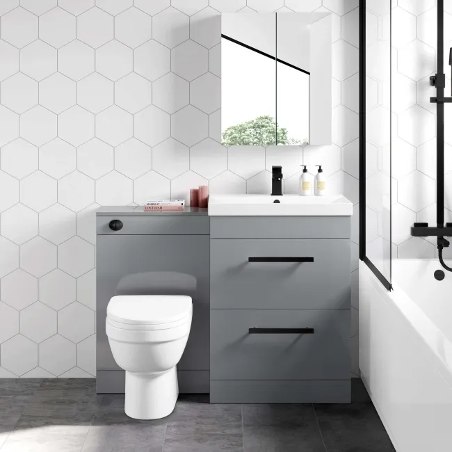 Avon Stone Grey Combination Basin Drawer and Seattle Toilet 1100mm - Black Accents