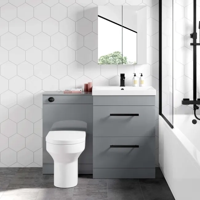 Avon Stone Grey Combination Basin Drawer and Denver Toilet 1100mm - Black Accents