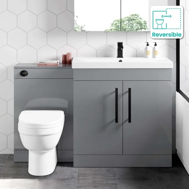 Avon Stone Grey Combination Vanity Basin and Seattle Toilet 1300mm - Black Accents