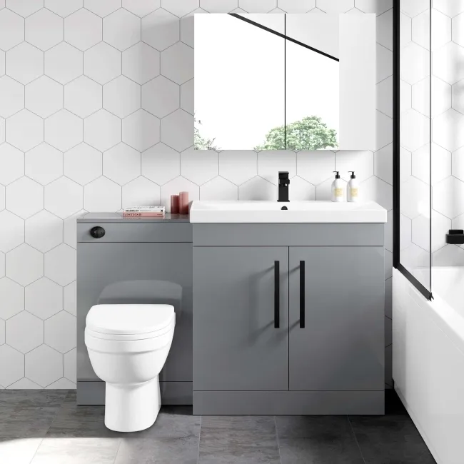 Avon Stone Grey Combination Vanity Basin and Seattle Toilet 1300mm - Black Accents