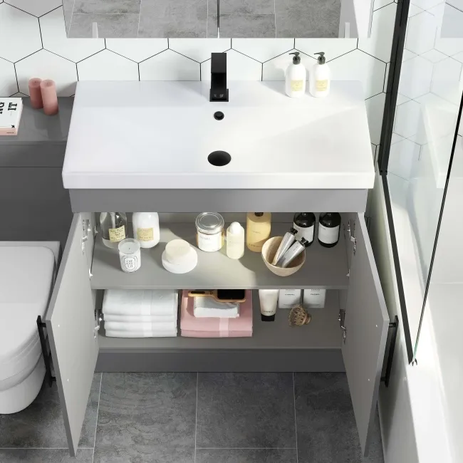 Avon Stone Grey Combination Vanity Basin and Seattle Toilet 1300mm - Black Accents