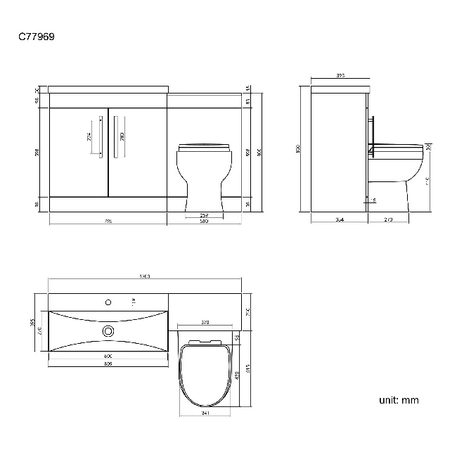 Avon Stone Grey Combination Vanity Basin and Seattle Toilet 1300mm - Black Accents