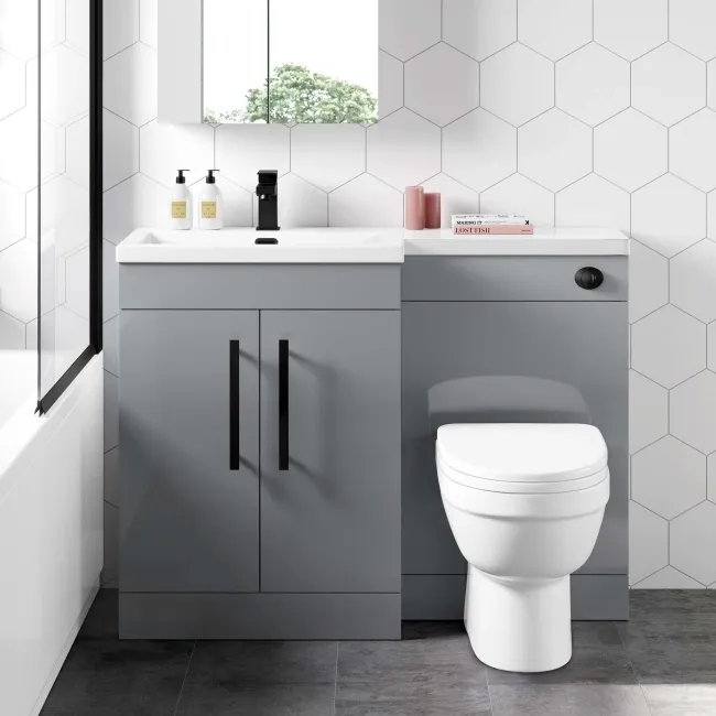 Avon Stone Grey Combination Vanity Basin and Seattle Toilet 1100mm - Black Accents - Left Handed