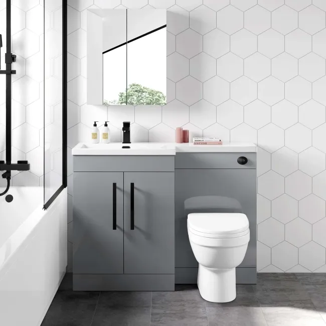 Avon Stone Grey Combination Vanity Basin and Seattle Toilet 1100mm - Black Accents - Left Handed