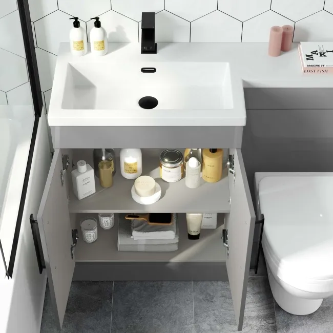 Avon Stone Grey Combination Vanity Basin and Seattle Toilet 1100mm - Black Accents - Left Handed