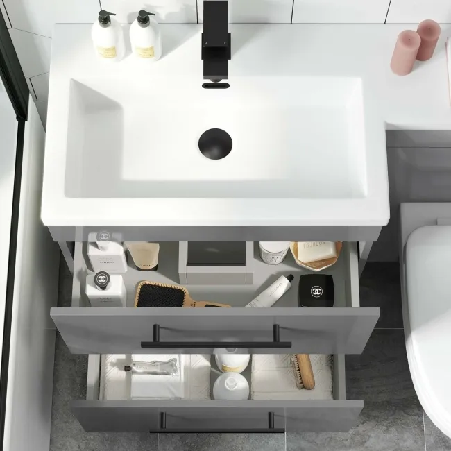 Avon Stone Grey Combination Basin Drawer and Seattle Toilet 1100mm - Black Accents - Left Handed