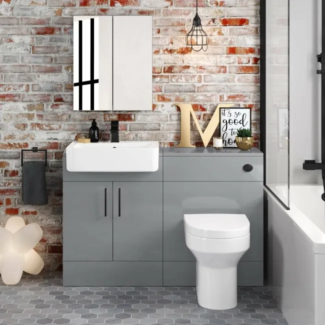Harper Stone Grey Combination Vanity Basin and Denver Toilet 1200mm - Black Accents