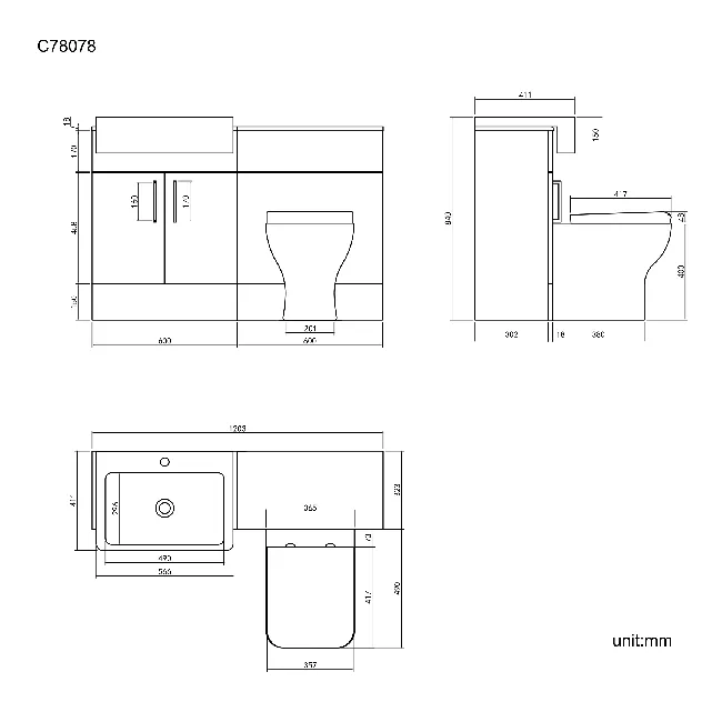 Harper Stone Grey Combination Vanity Basin and Atlanta Toilet 1200mm - Black Accents