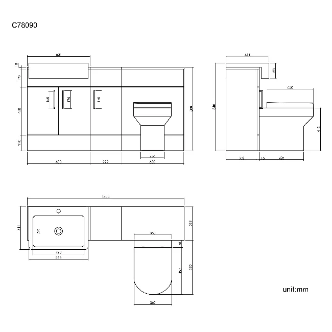 Harper Stone Grey Combination Vanity Basin and Denver Toilet 1500mm - Black Accents