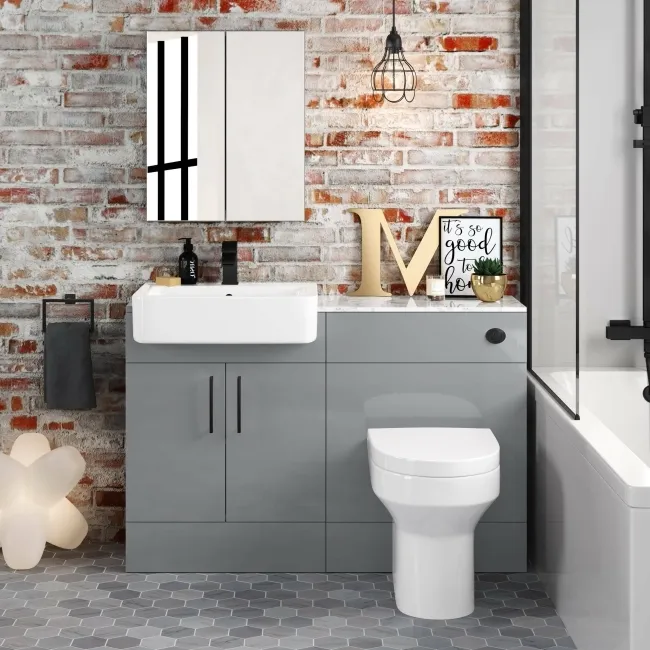 Harper Stone Grey Combination Vanity Basin with Marble Top & Denver Toilet 1200mm - Black Accents