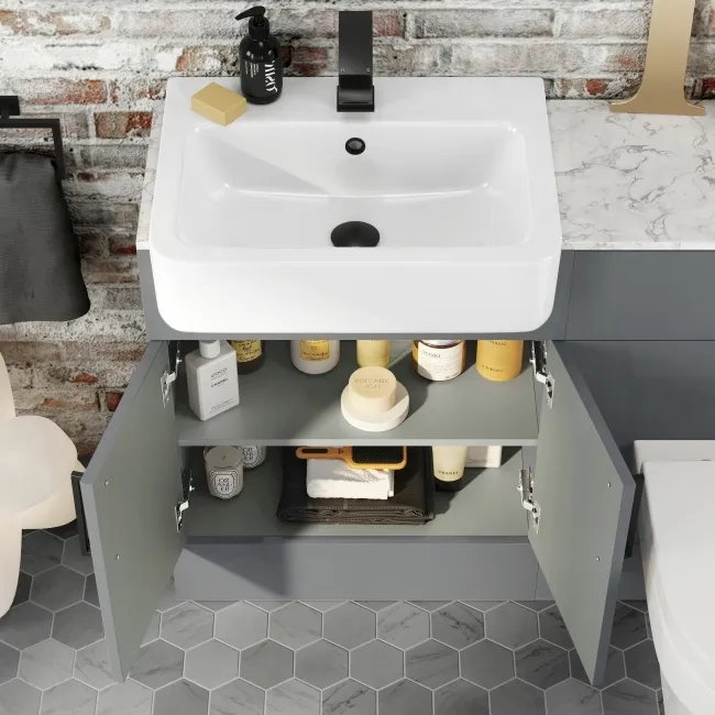 Harper Stone Grey Combination Vanity Basin with Marble Top & Denver Toilet 1200mm - Black Accents