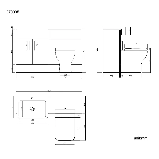 Harper Stone Grey Combination Vanity Basin with Marble Top & Atlanta Toilet 1200mm - Black Accents