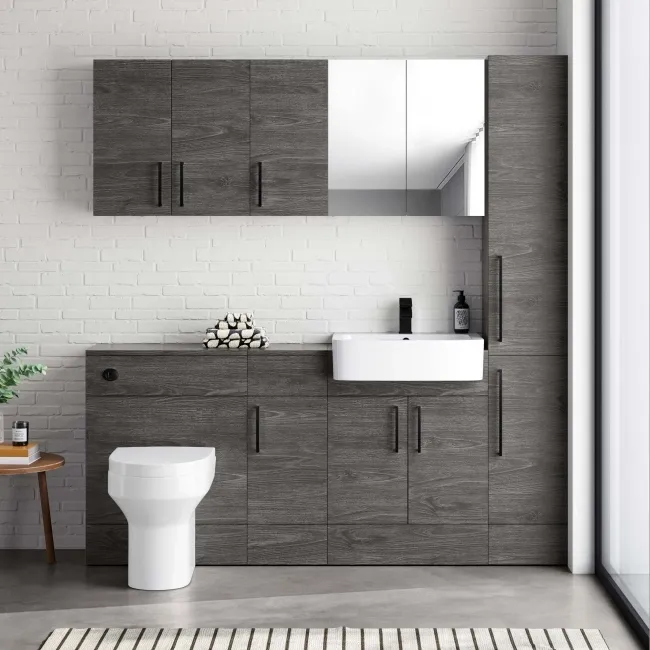 Harper Charcoal Elm Vanity with Semi Recessed Basin 600mm - Black Accents