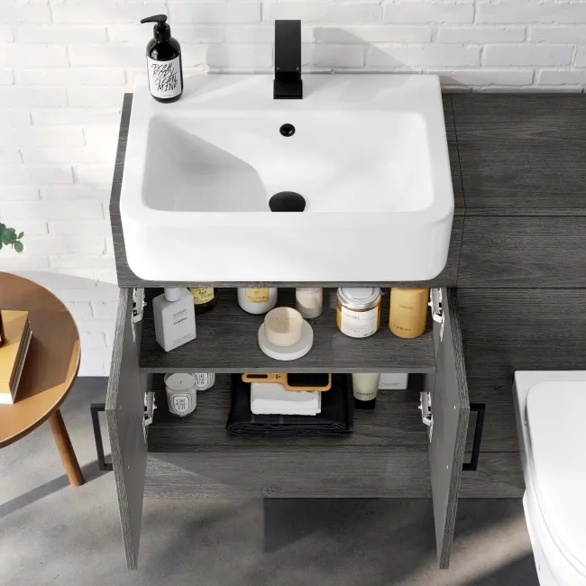 Harper Charcoal Elm Combination Vanity Basin and Seattle Toilet 1200mm - Black Accents