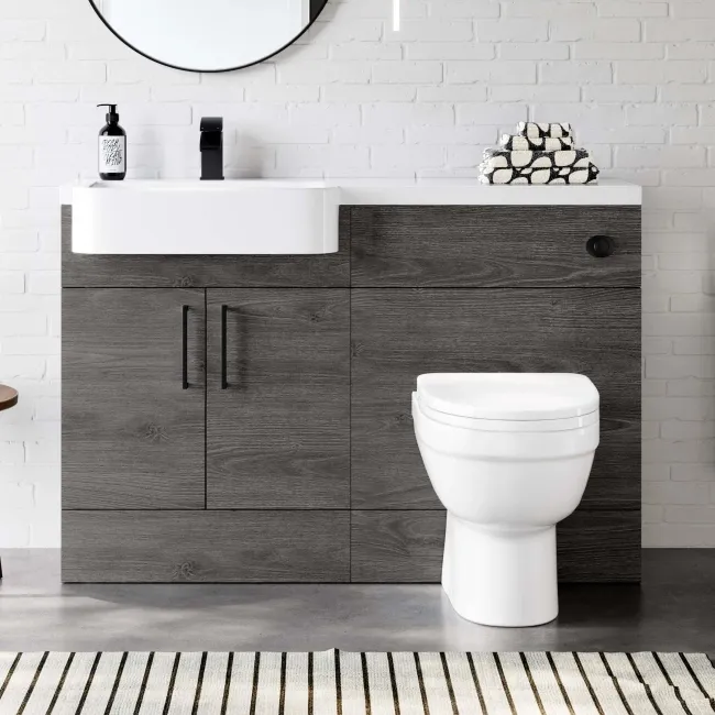 Harper Charcoal Elm Combination Vanity Basin and Seattle Toilet 1200mm - Black Accents - Left Handed