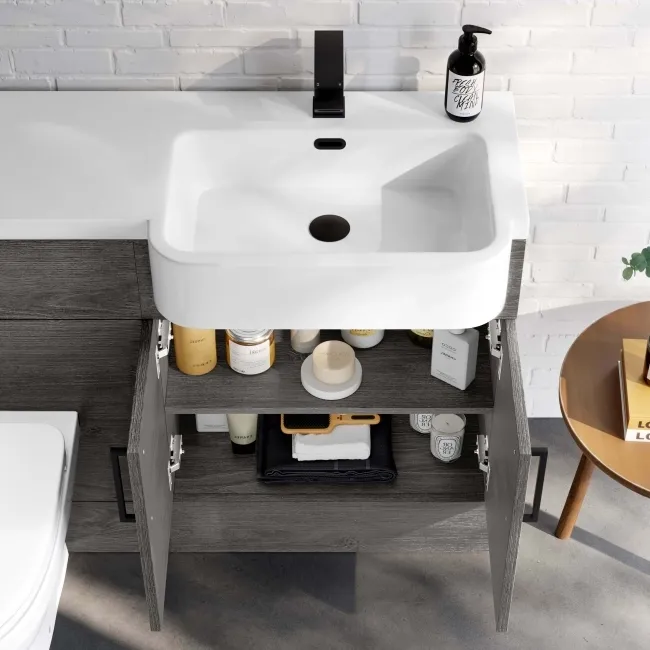 Harper Charcoal Elm Combination Vanity Basin and Seattle Toilet 1200mm - Black Accents - Right Handed
