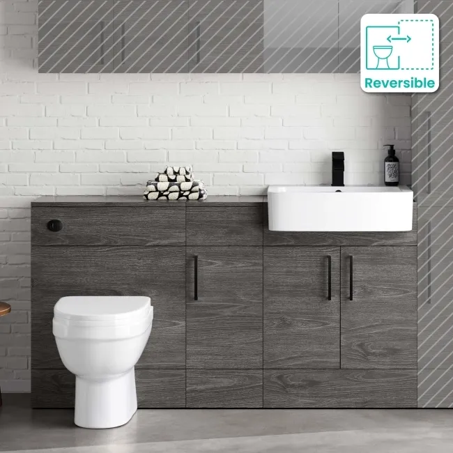 Harper Charcoal Elm Combination Vanity Basin and Seattle Toilet 1500mm - Black Accents