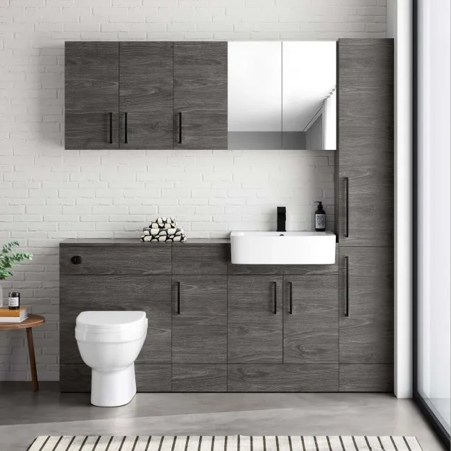 Harper Charcoal Elm Combination Vanity Basin and Seattle Toilet 1500mm - Black Accents