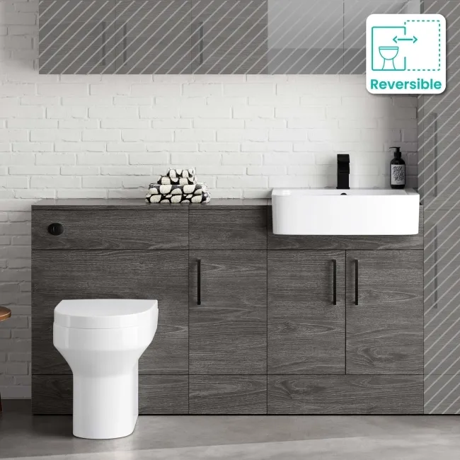 Harper Charcoal Elm Combination Vanity Basin and Denver Toilet 1500mm - Black Accents
