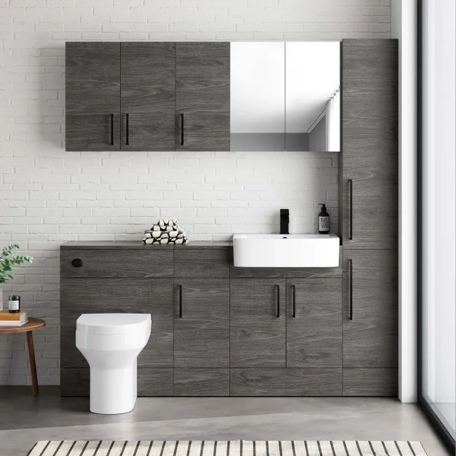 Harper Charcoal Elm Combination Vanity Basin and Denver Toilet 1500mm - Black Accents