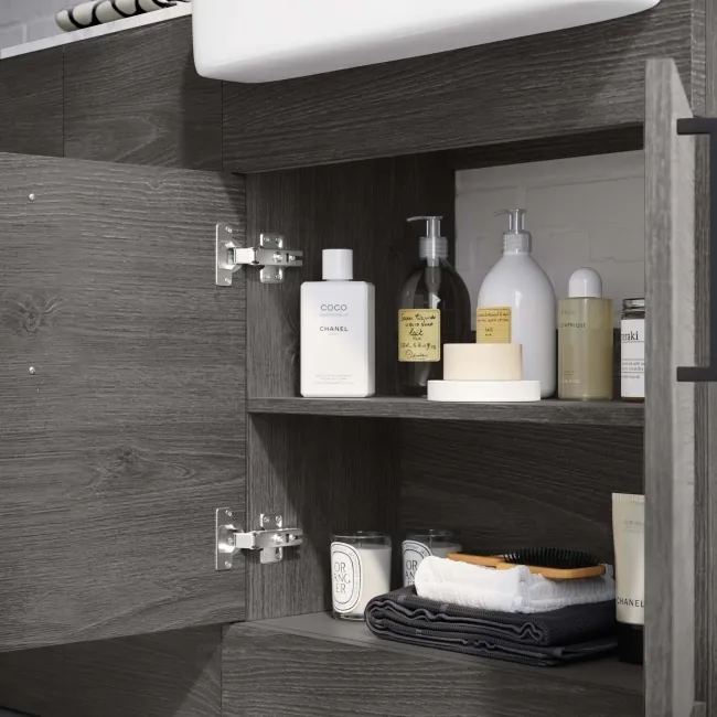 Harper Charcoal Elm Combination Vanity Basin with Marble Top 1500mm - Black Accents