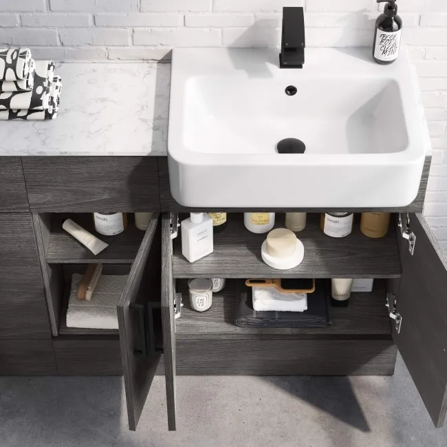 Harper Charcoal Elm Combination Vanity Basin with Marble Top 1500mm - Black Accents
