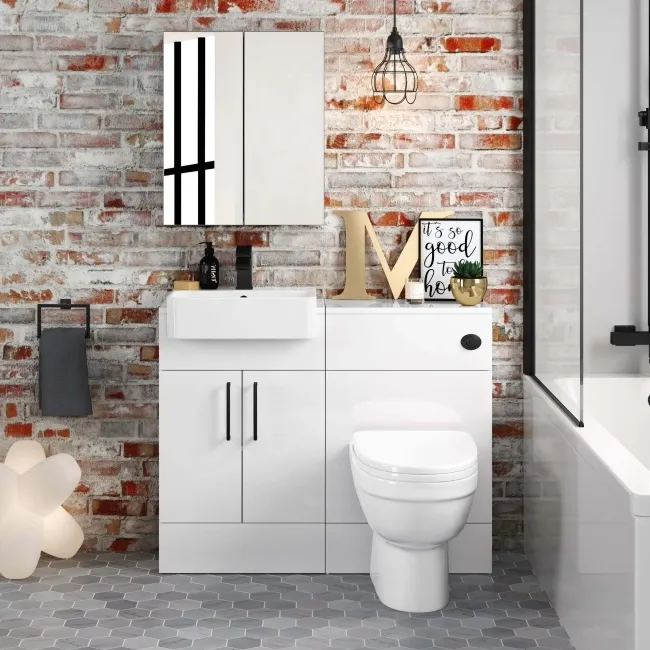 Harper Gloss White Combination Vanity Basin & Seattle Toilet 1000mm - Black Accents