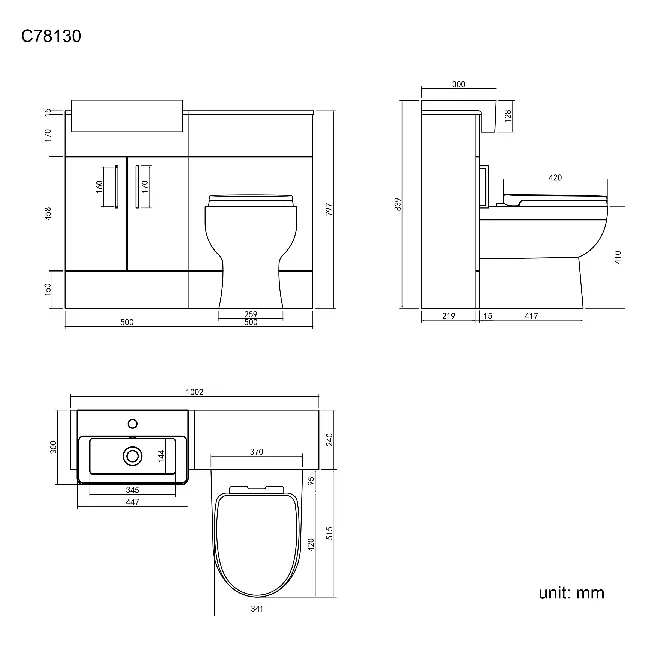 Harper Gloss White Combination Vanity Basin & Seattle Toilet 1000mm - Black Accents