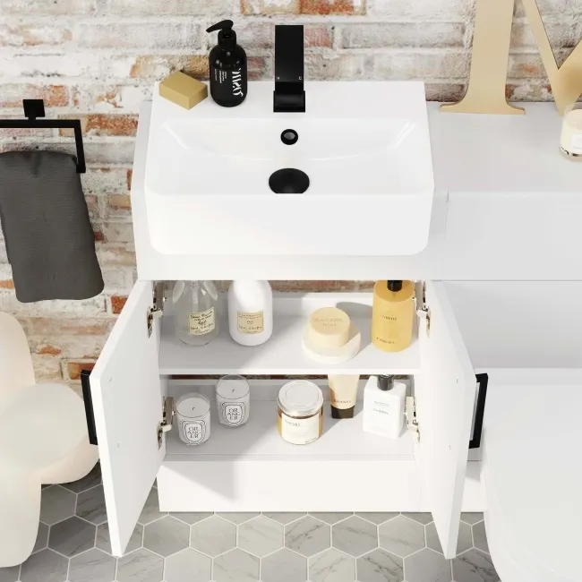 Harper Gloss White Combination Vanity Basin & Denver Toilet 1000mm - Black Accents