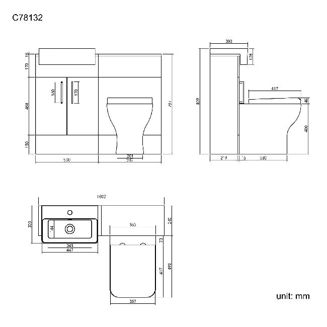 Harper Gloss White Combination Vanity Basin & Atlanta Toilet 1000mm - Black Accents