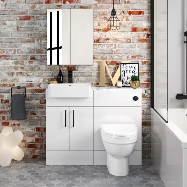 Harper Gloss White Combination Vanity Basin with Marble Top & Seattle Toilet 1000mm - Black Accents