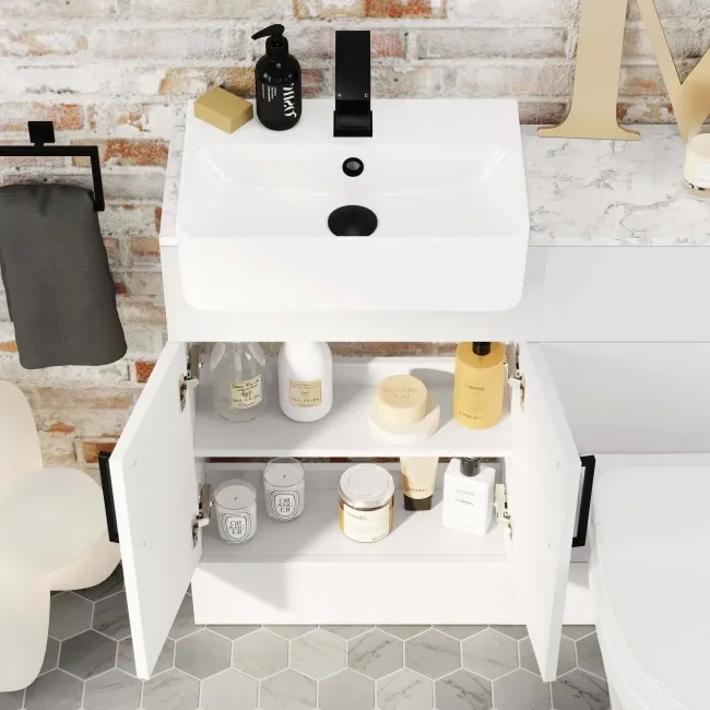 Harper Gloss White Combination Vanity Basin with Marble Top & Seattle Toilet 1000mm - Black Accents