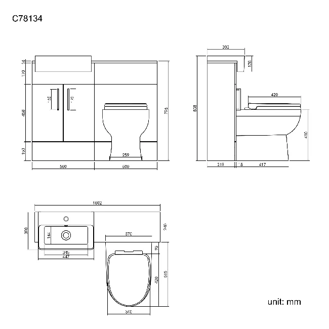 Harper Gloss White Combination Vanity Basin with Marble Top & Seattle Toilet 1000mm - Black Accents