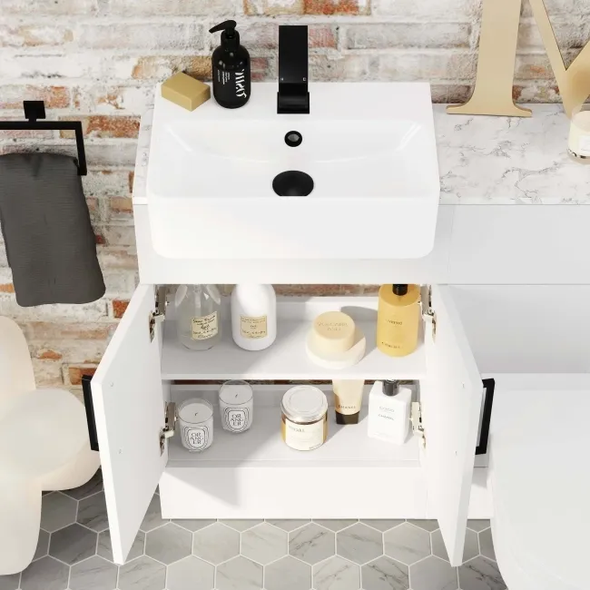 Harper Gloss White Combination Vanity Basin with Marble Top & Denver Toilet 1000mm - Black Accents