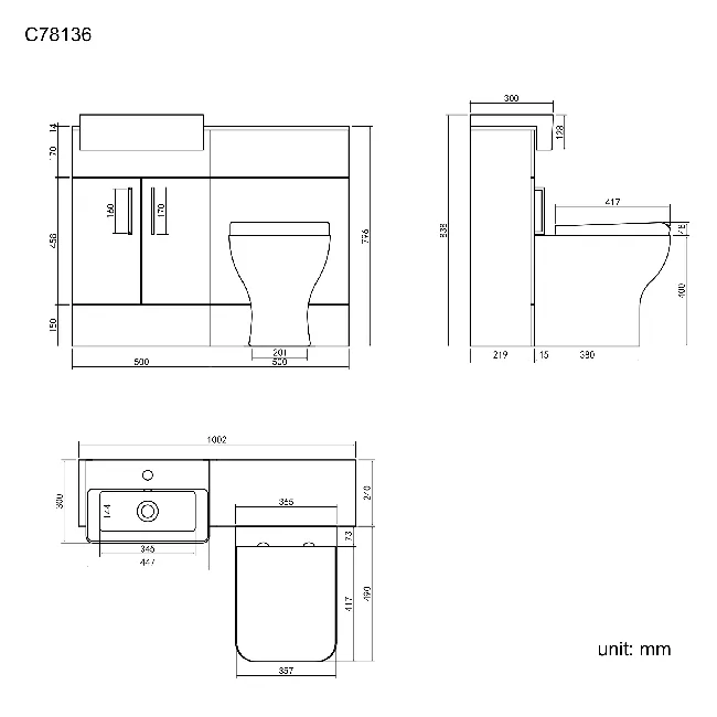 Harper Gloss White Combination Vanity Basin with Marble Top & Atlanta Toilet 1000mm - Black Accents