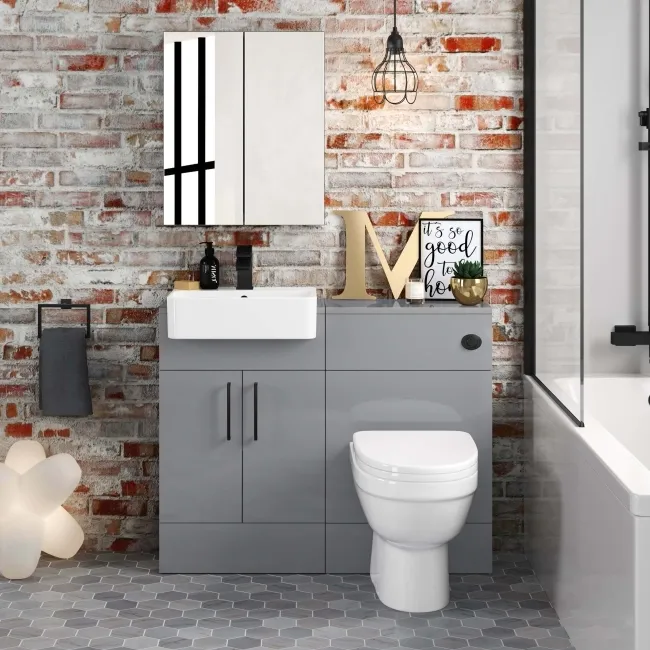 Harper Stone Grey Combination Vanity Basin & Seattle Toilet 1000mm - Black Accents
