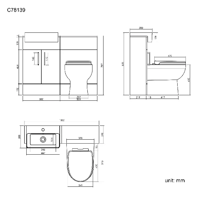 Harper Stone Grey Combination Vanity Basin & Seattle Toilet 1000mm - Black Accents