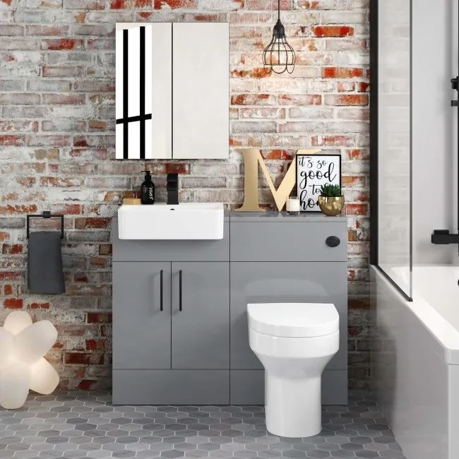 Harper Stone Grey Combination Vanity Basin & Denver Toilet 1000mm - Black Accents