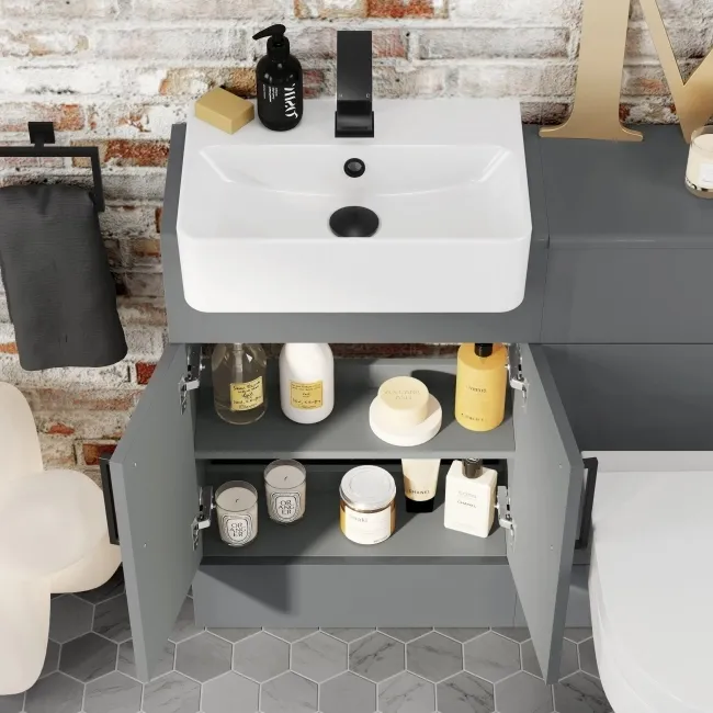 Harper Stone Grey Combination Vanity Basin & Denver Toilet 1000mm - Black Accents
