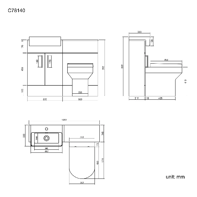 Harper Stone Grey Combination Vanity Basin & Denver Toilet 1000mm - Black Accents