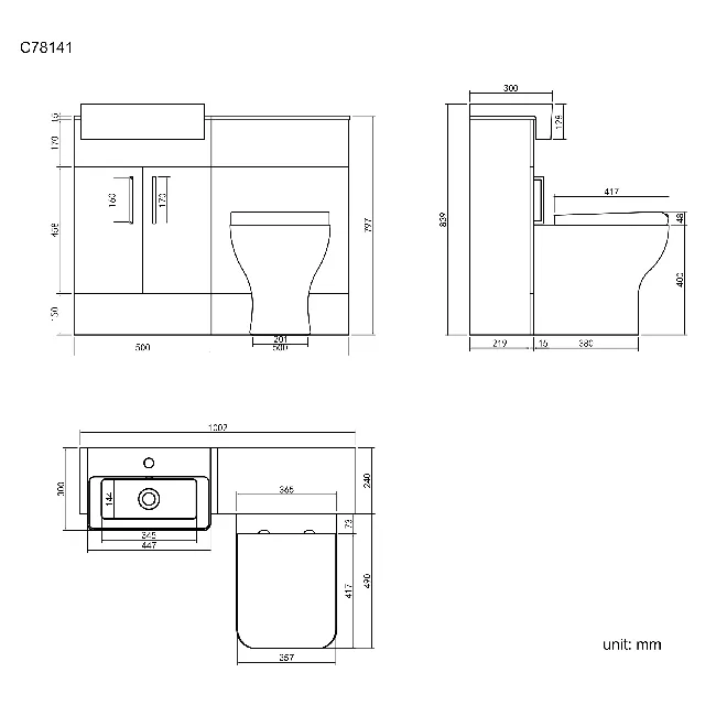 Harper Stone Grey Combination Vanity Basin & Atlanta Toilet 1000mm - Black Accents