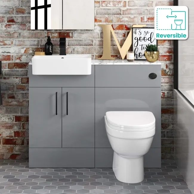Harper Stone Grey Combination Vanity Basin with Marble Top & Seattle Toilet 1000mm - Black Accents
