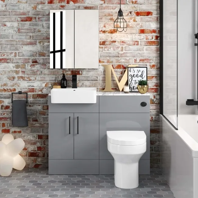 Harper Stone Grey Combination Vanity Basin with Marble Top & Denver Toilet 1000mm - Black Accents